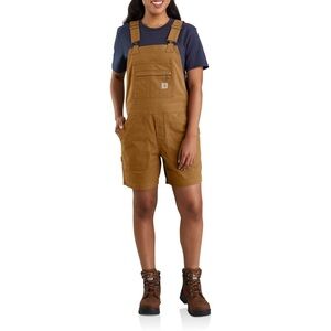 Carhartt Women's Brown Short Bib Overalls with Navy Tee